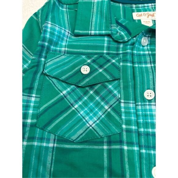 Green plaid Small 6/7 long sleeve button blouse NWT - Picture 1 of 7